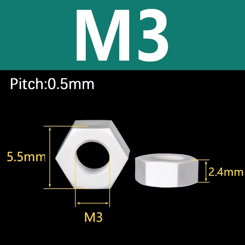 PP Plastic Hexagon Nut Hex Insulation Nuts M3 M4 M5 M6 M8~M30 Acid- and Alkali-Resistant, Corrosion-Resistant Plastic Screw Caps
