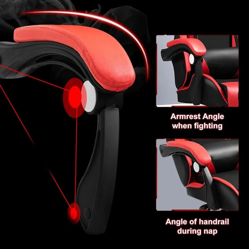 Игровое кресло с Bluetooth-динамиками, RGB-светодиодной подсветкой, эргономичное, подставка для ног, регулируемая по высоте для взрослых, поясничная поддержка, красный цвет