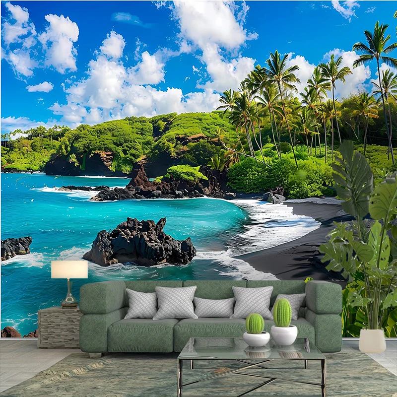 1PC Tropical Beach View Art Print Backdrop Banner, Bedroom Living Room Photo Background, Polyester, Home Decor, Wall Art