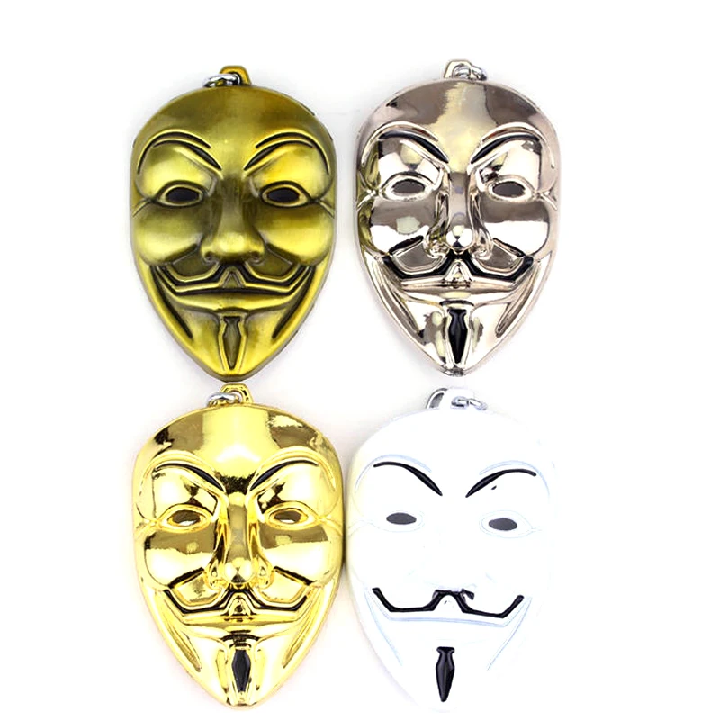 ﻿ V-shaped revenge killing team Necklace Key Buckle Anonymous Mask Charm Choker Necklace Hacker Mask Metal Necklace For Men Wome