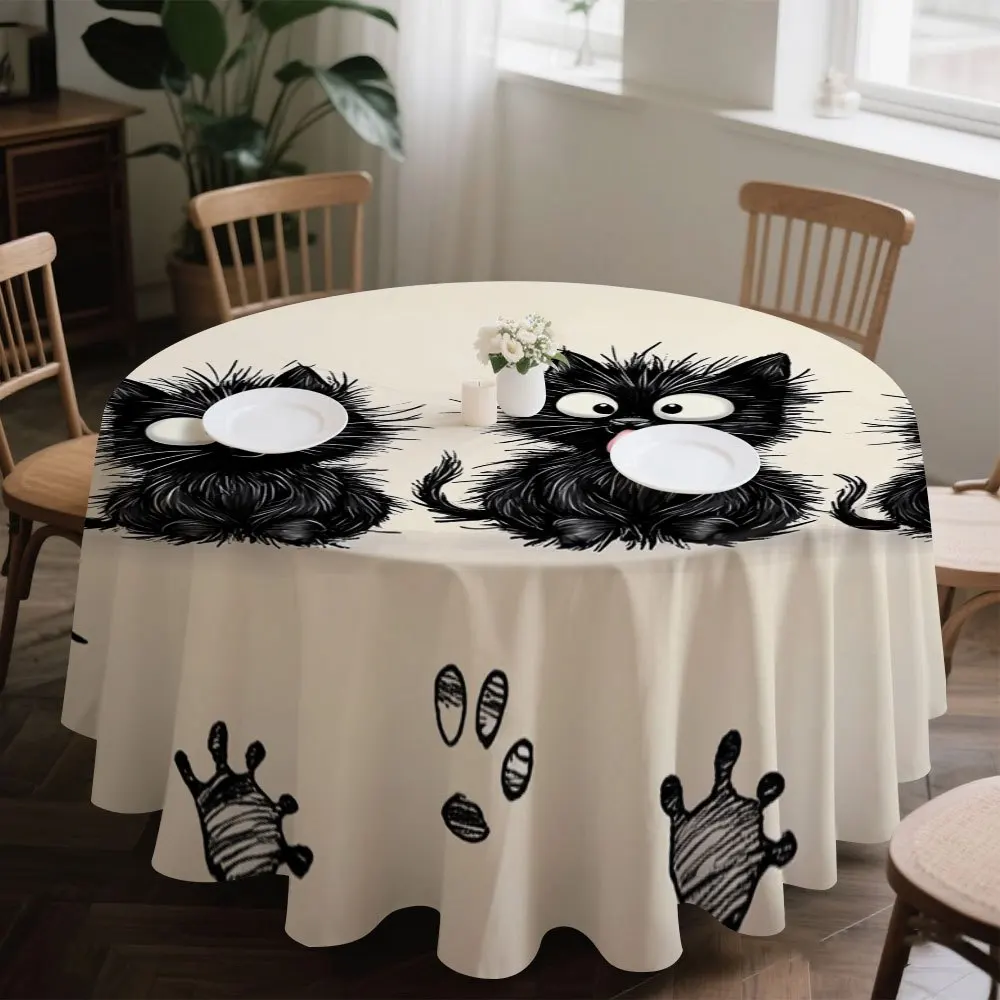 One cute cat-themed round tablecloth, specially designed for small table setting.zyc