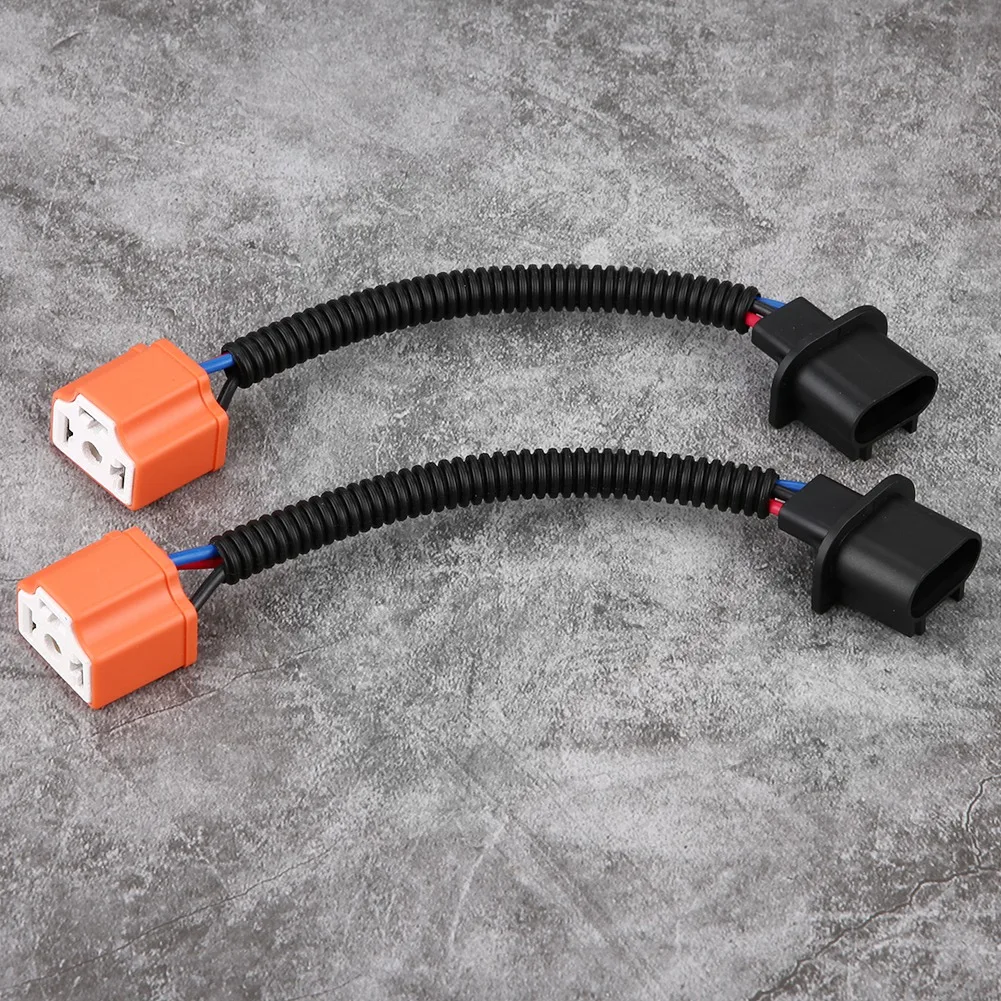 2Pcs Headlight Adapter Wiring Harness Connector H13 To H4 Ceramic Socket For LED HID Headlight Plug And Play No Cut