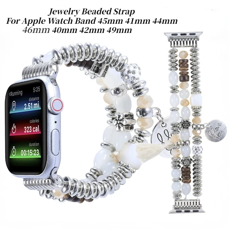 Jewelry Beaded Strap for Apple Watch Band 45mm 41mm 44mm 46mm 42mm 49mm Women Bracelet Correa iWatch Ultra 10 9 8 7 6 5 4 3 SE