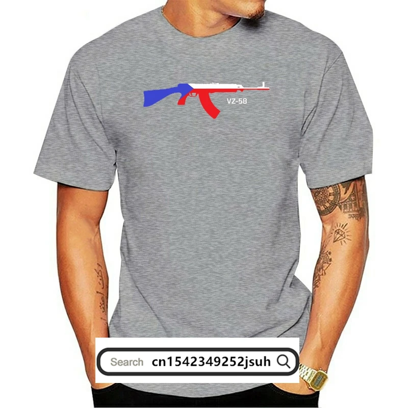 T Shirt Novelty Cool Tops Men Short Sleeve Tshirt Vz 58 Rifle With Overlayed Czech Republic Flag