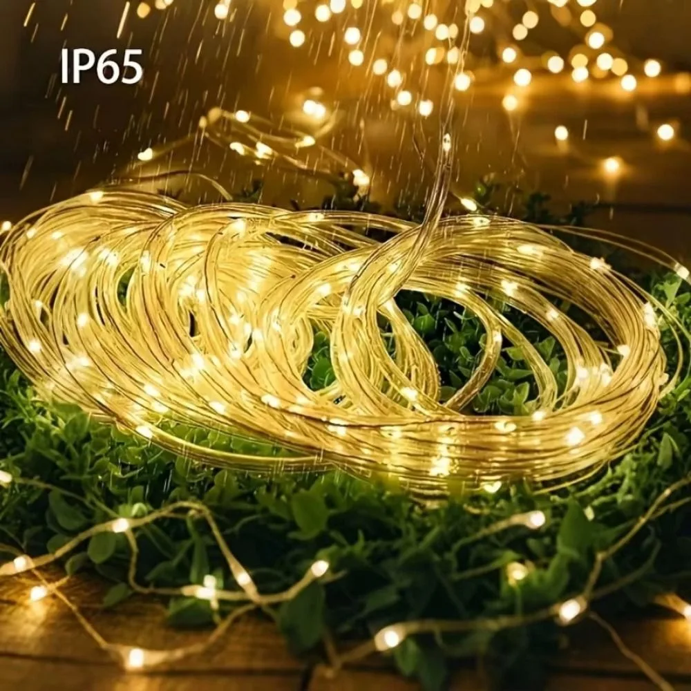 Wedding Party Waterproof Solar String Lights Energy Saving 8 Modes LED Tube Lights Durable 50 LEDs Fairy Lights Outdoor Decor