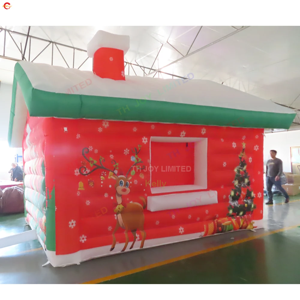 Szybka wysyłka 4x3m dmuchany domek świąteczny, dmuchany namiot grotto Świętego Mikołaja z dmuchawą na sprzedaż
