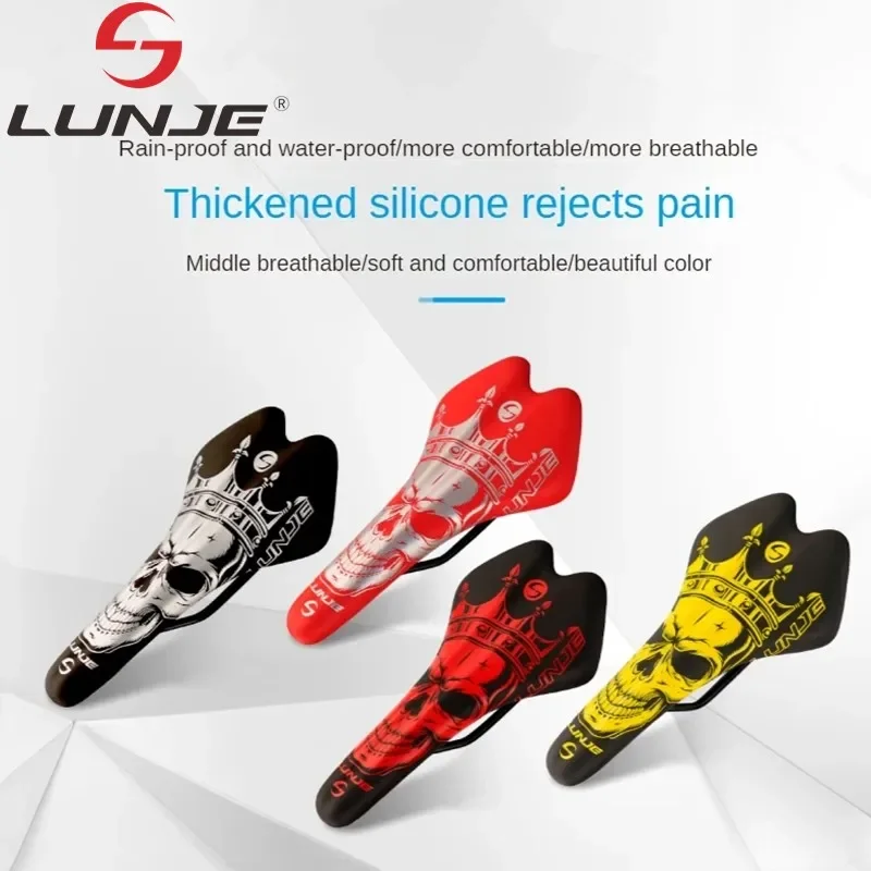 LUNJE MTB Road Bike Seat Saddle Ghost King Smiley PU Leather Waterproof Cycling Seat Cushion Comfortable Bicycle Saddles Parts