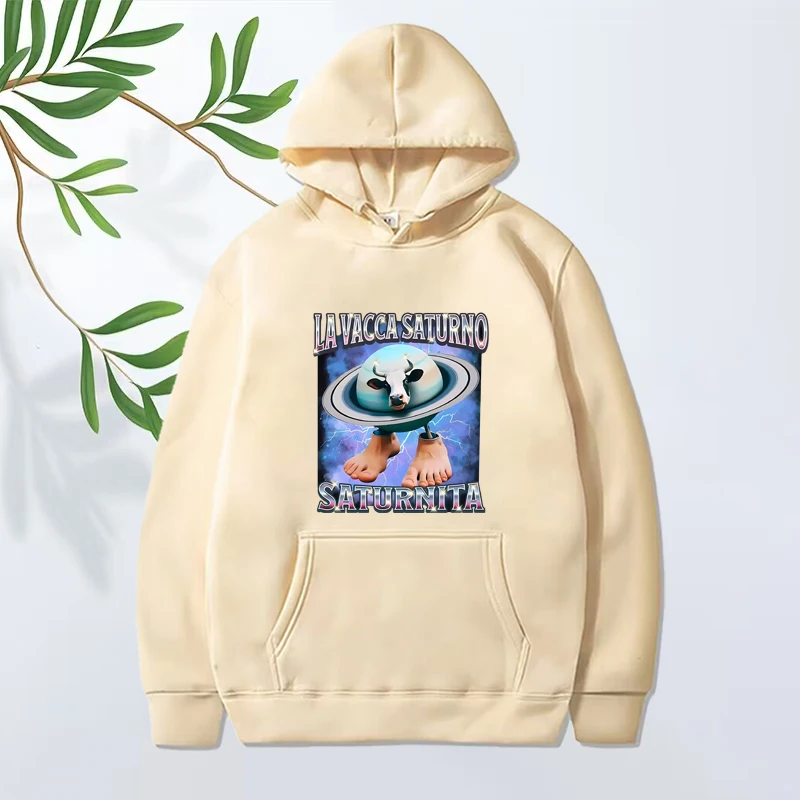Italian Brain La Vacca Saturno Saturnita Funny Cow Meme hoodie men women vintage Long sleeve streetwear print oversized unisex