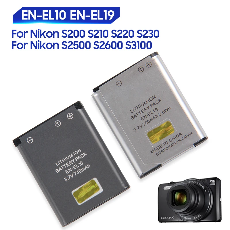 Replacement Camera Battery For Nikon S6400 S4300 S5200 COOLPX S100 A100 S800 S220 S3000 S60 S600 S200 S2800 EN-EL10 EN-EL19