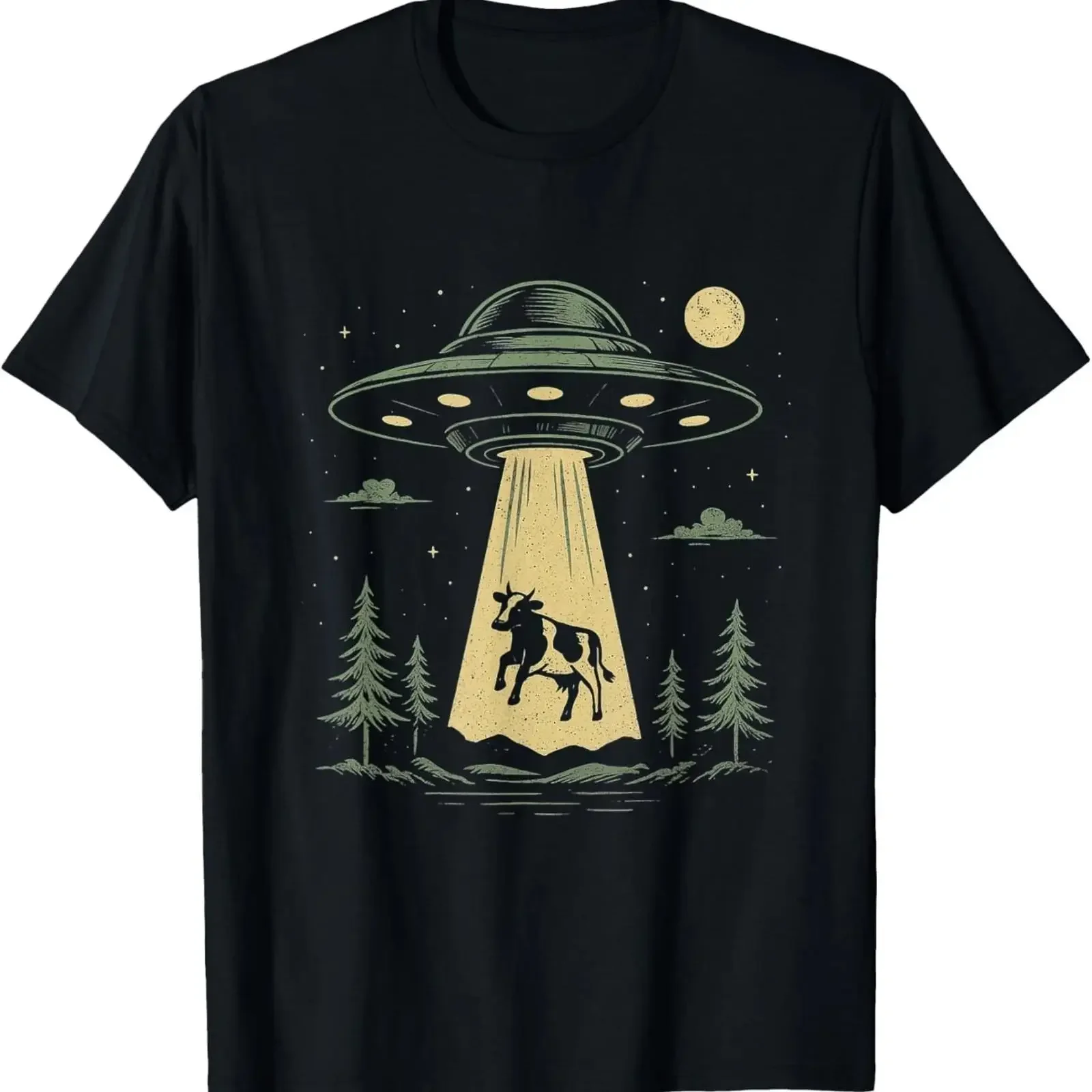 UFO Cow Abduction Design _ Funny Alien Spaceship T Shirt vintage Washed Unisex Versatile designer clothes Soft Stretched