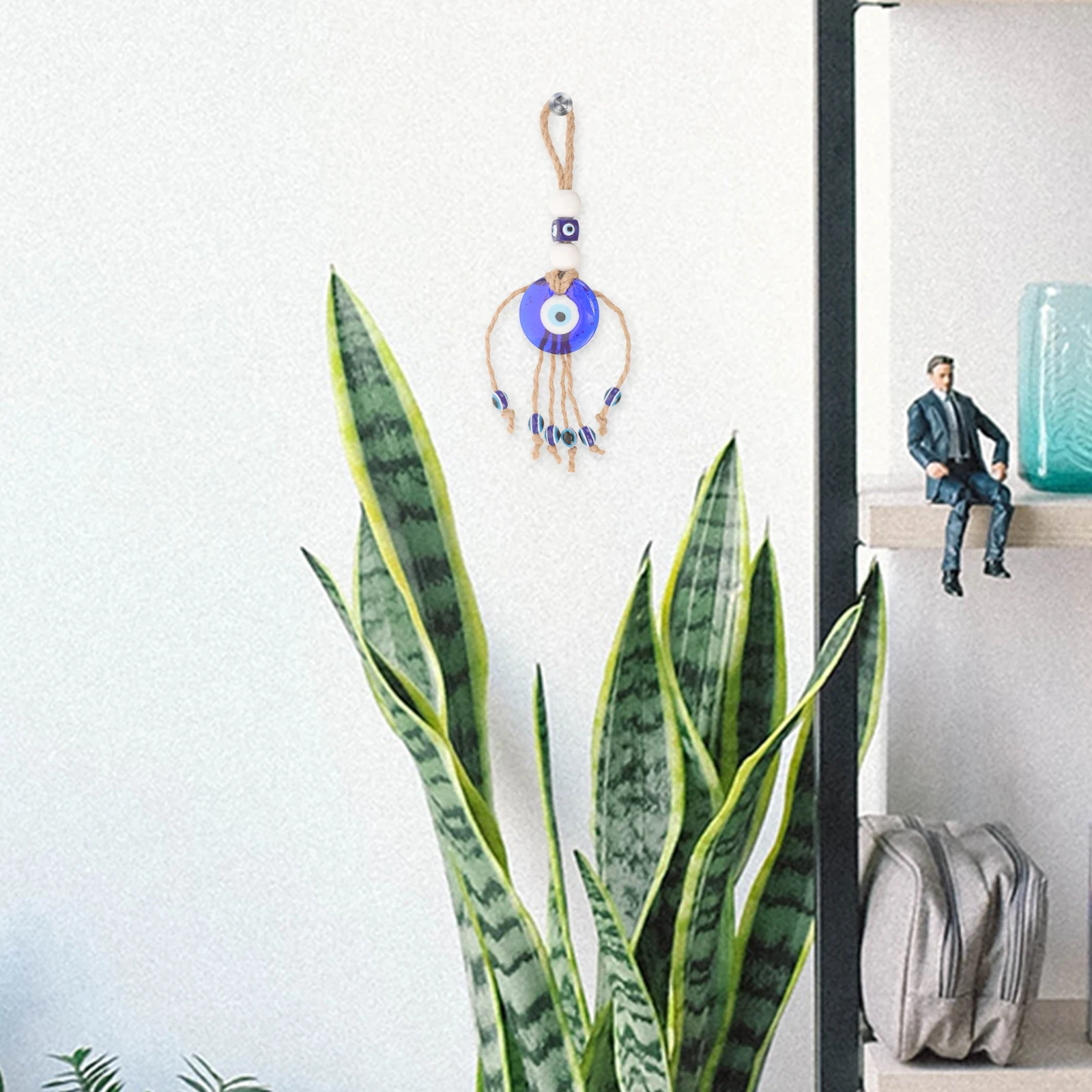 

Blue Glass Hanging Decoration Car Evil Eye Pendant Decorations Hemp Rope Home Ornaments