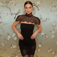 Black Lace Patchwork Strapless Dress Women Sexy Cape Shawl Waist Cinching Slim Mini Dresses Lady 2026 Evening Club Party Gowns - Image 6