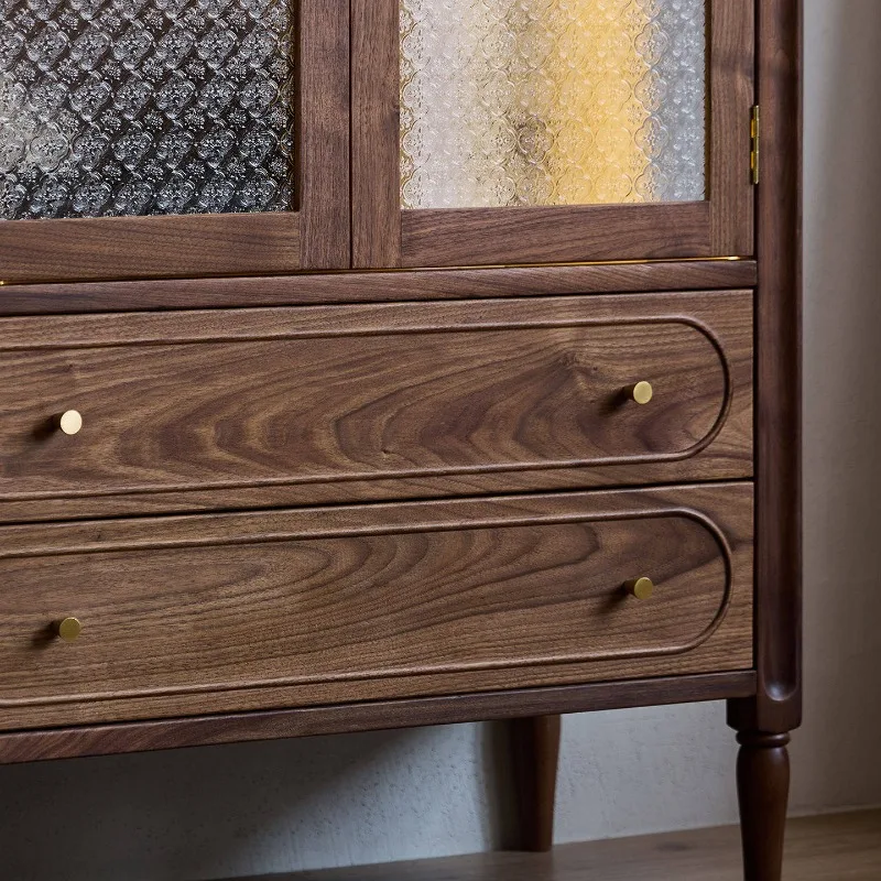 Nordic solid wood with cabinet door dust-proof bookcase TV side cabinet glass door picture book cabinet black walnut - view 4