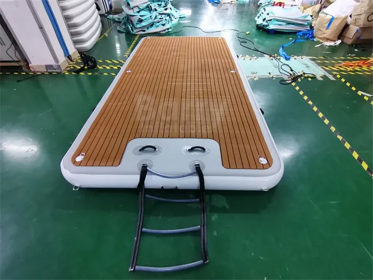 قطرة غرزة 20 سنتيمتر سميكة خشب الساج اللون نفخ المياه العائمة يطفو منصة حوض مع نمط خشبي إيفا الوسادة #5