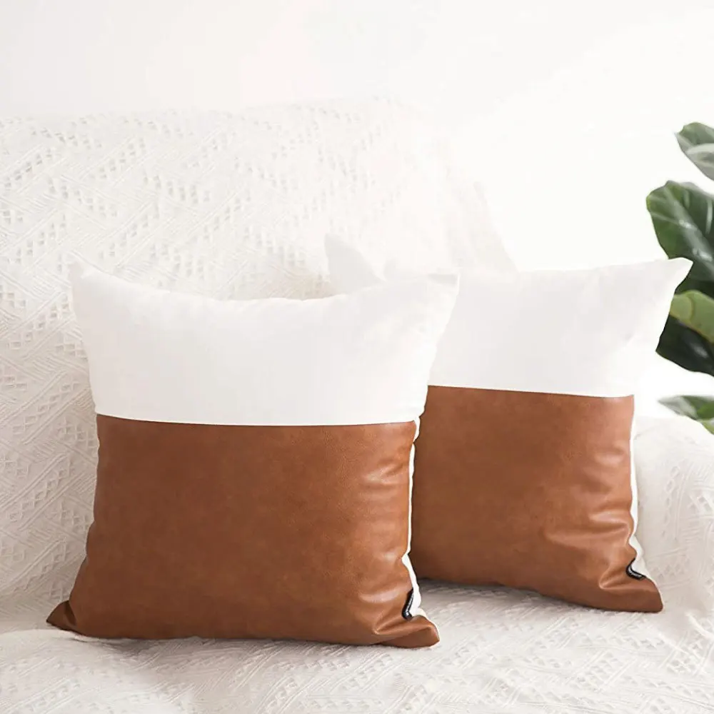 

PU Leather Patch Worked Cushion Cover for Couch Bedroom Car 45*45cm Removable Washable Anti-Dust Stretch Cover