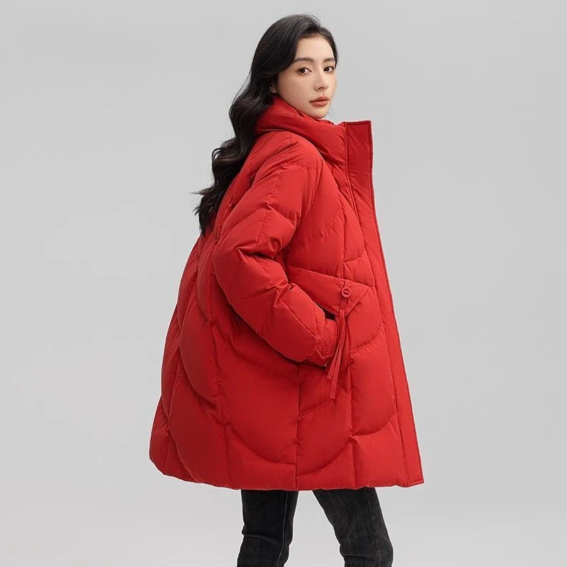 

New Autumn Winter Women Stand Collar Loose White Duck Parka Casual Female Thick Warm Down Coat Snow Jackets Outwears B65