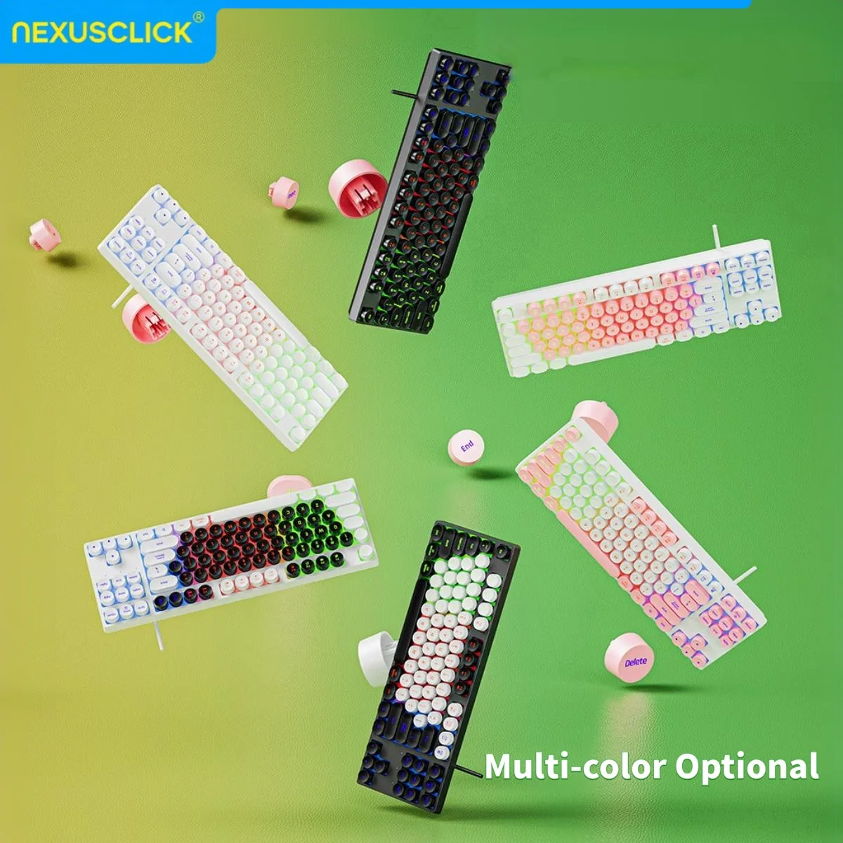 NexusClick Mechanical Feel Wired Gaming Keyboard,Laptop Desktops PC Office Gamer Accessories 87 Round Keycaps With RGB Backlight