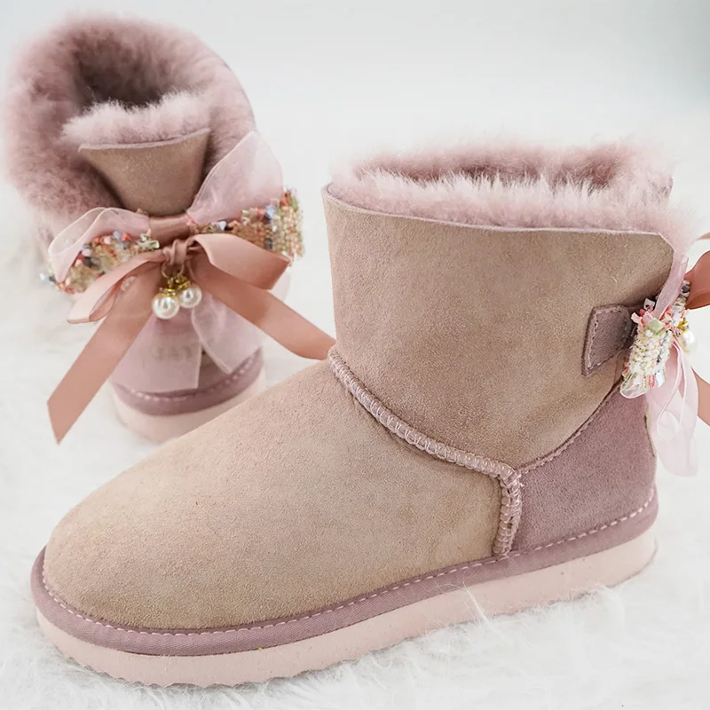 Botas de mujer de alta calidad, botas de nieve con agradable arco, piel de oveja auténtica, botas de invierno de piel Natural, zapatos tobilleros cálidos para mujer