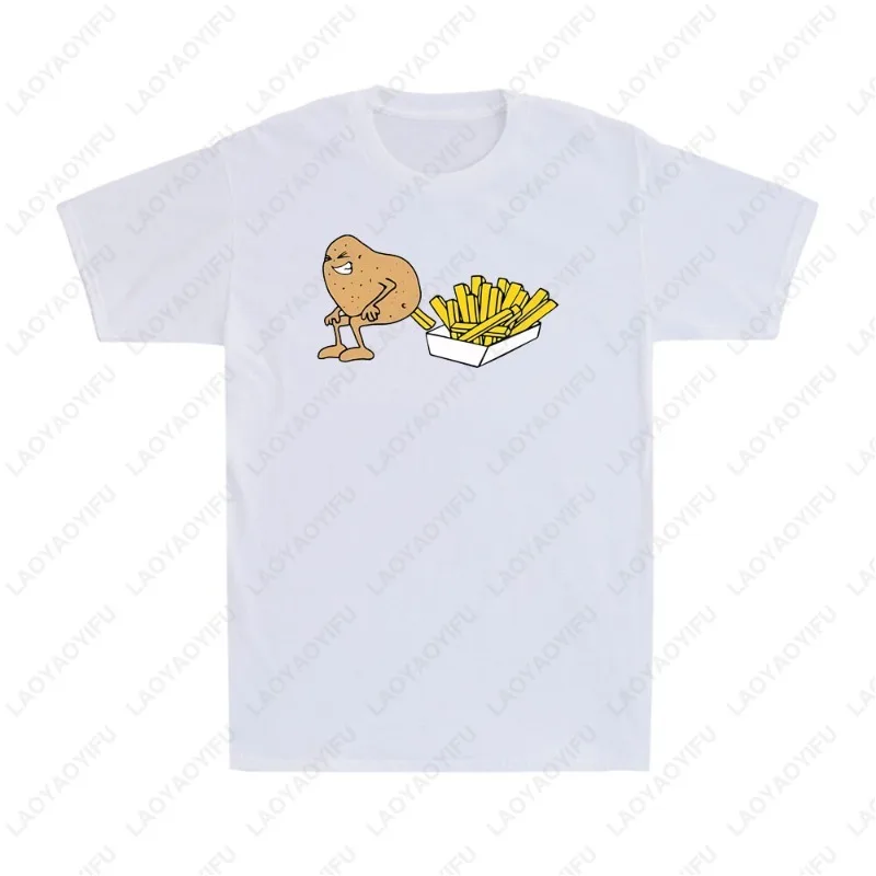 

Potato Makes French Fries Funny Cartoon Graphic Novelty TShirt Men Women Cotton Humor Tops Summer Fashion Streetwear Lovely Tees
