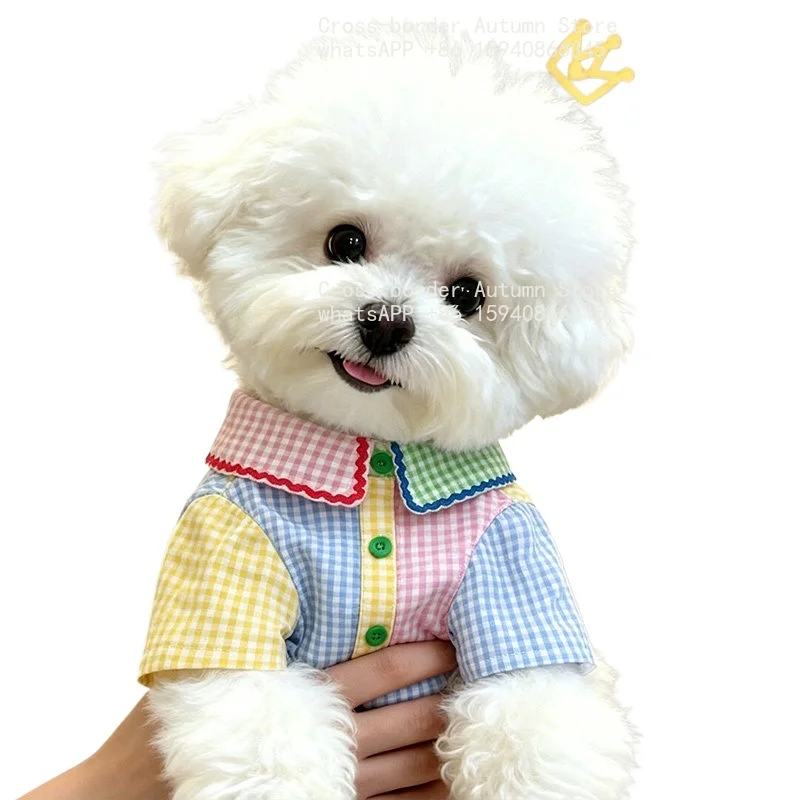 Puppy clothes spring clothing thin puppies summer dog than bear contrasting color shirt going out spring and summer