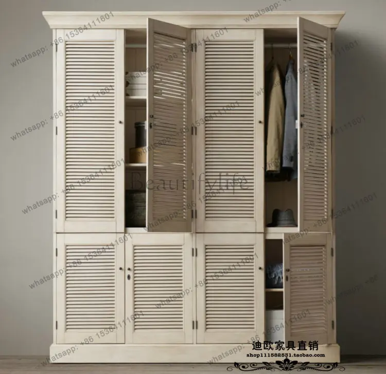 French American country oak retro old wardrobe two shutter door wardrobe