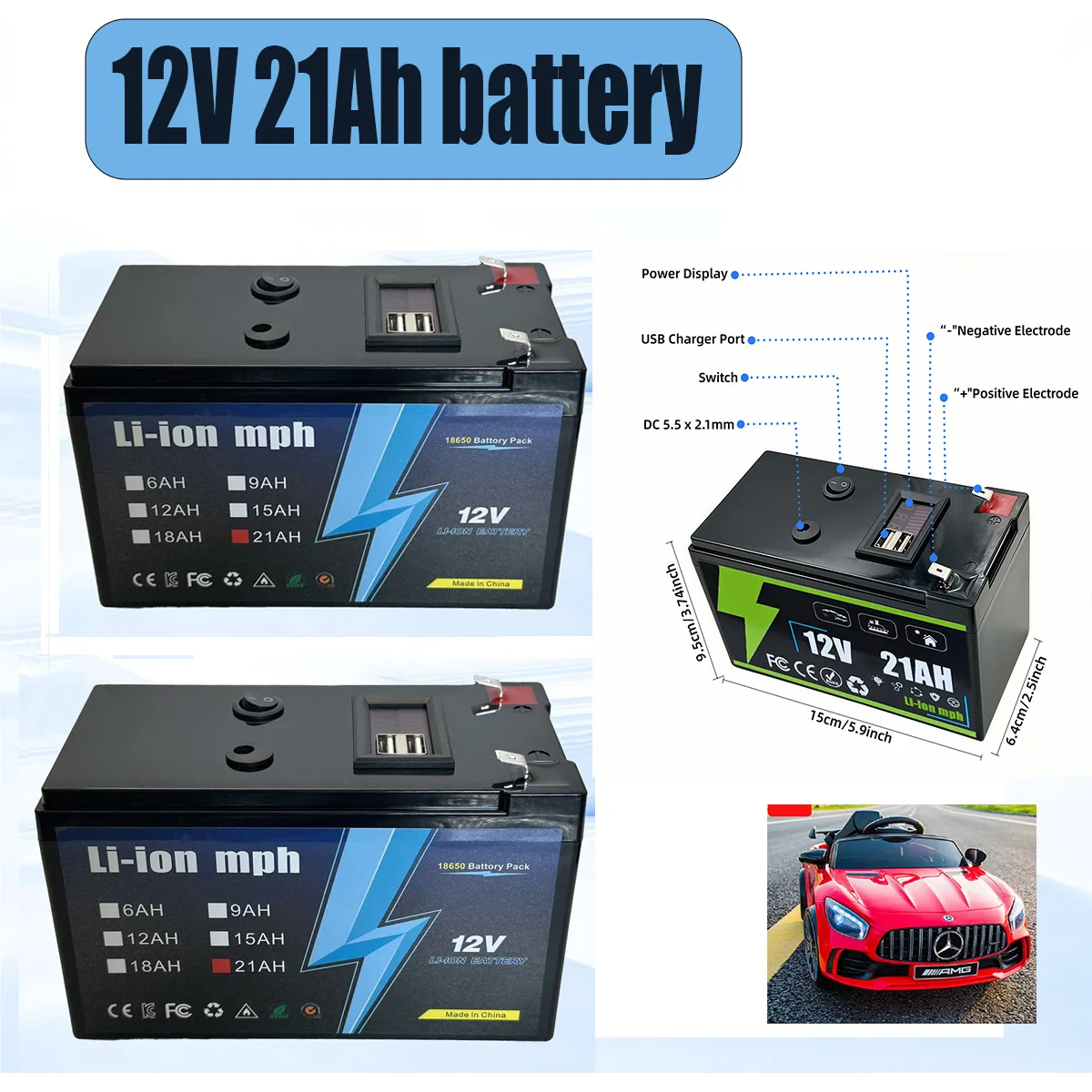 

Rechargeable 12V Batteries for Kids Vehicles Toy Cars Motorcycles Strollers 15Ah 18Ah 21Ah Suitable for Various Toy Batteries