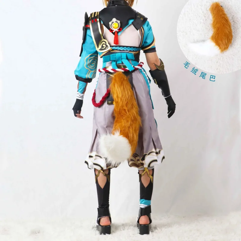 GenshinImpact Gorou Cosplay Costume Gorou Wig Cosplay Anime Men Fox Boy Costume Halloween Pants Shoes Tail Ears Full Set