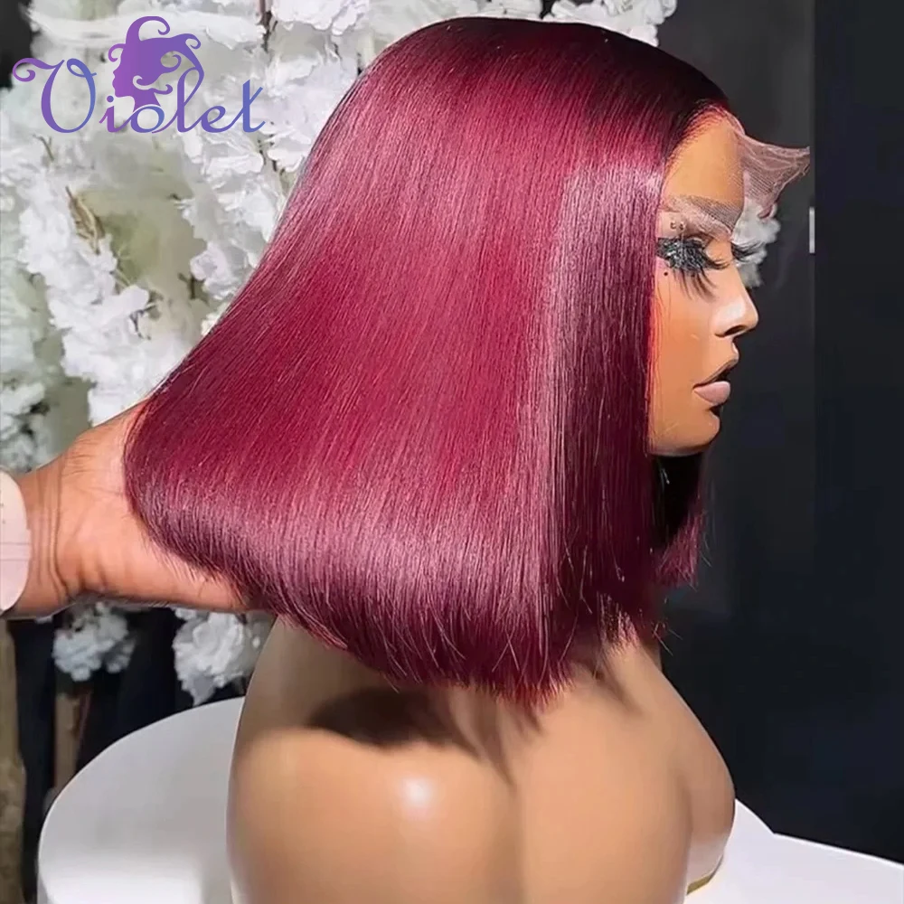 

99J Burgundy Bob Wigs Human Hair 13x4 HD Transparent Lace Front Wigs Human Hair Pre Plucked 220% Density Short Straight Bob Wigs
