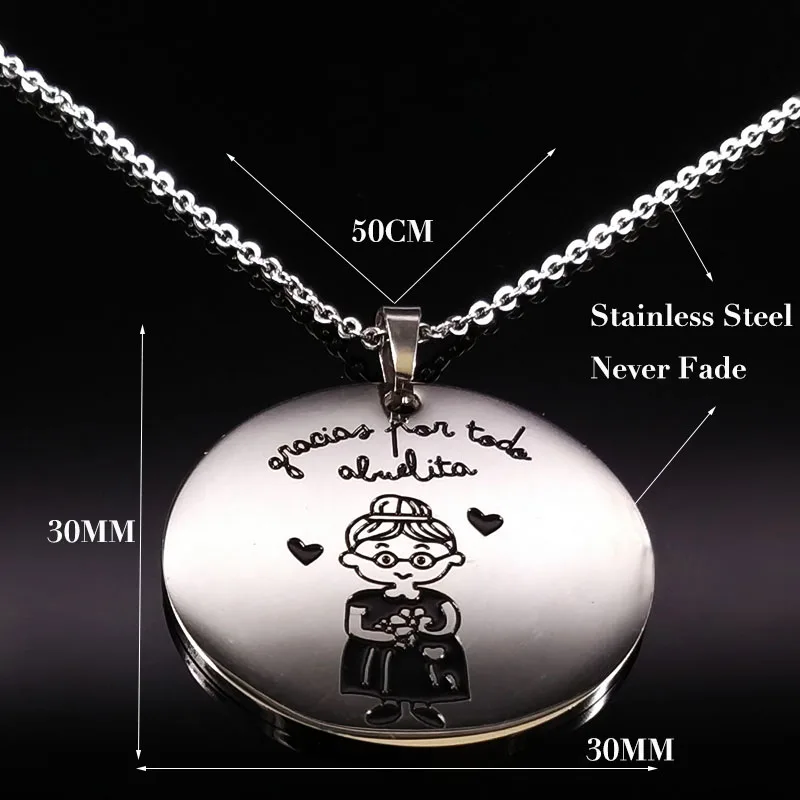 Spain Grandmother Stainless Steel Necklace for Women Grandma mama abuela Pendant Necklaces Jewelry Gift collares mujer N1227S01