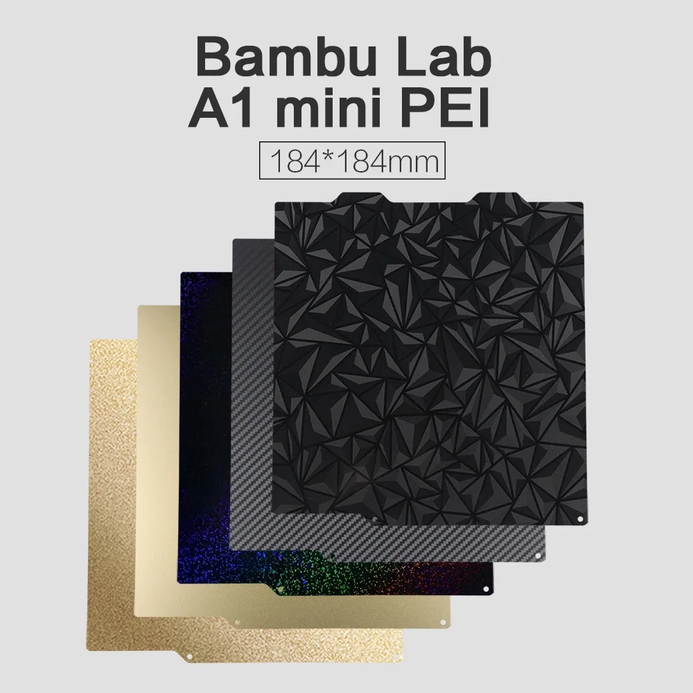 Pelat bangunan PEI bertekstur dua sisi untuk Bambu Lab A1 mini pegas lembaran baja dengan PEO halus/PET/PEI Film 184x184mm