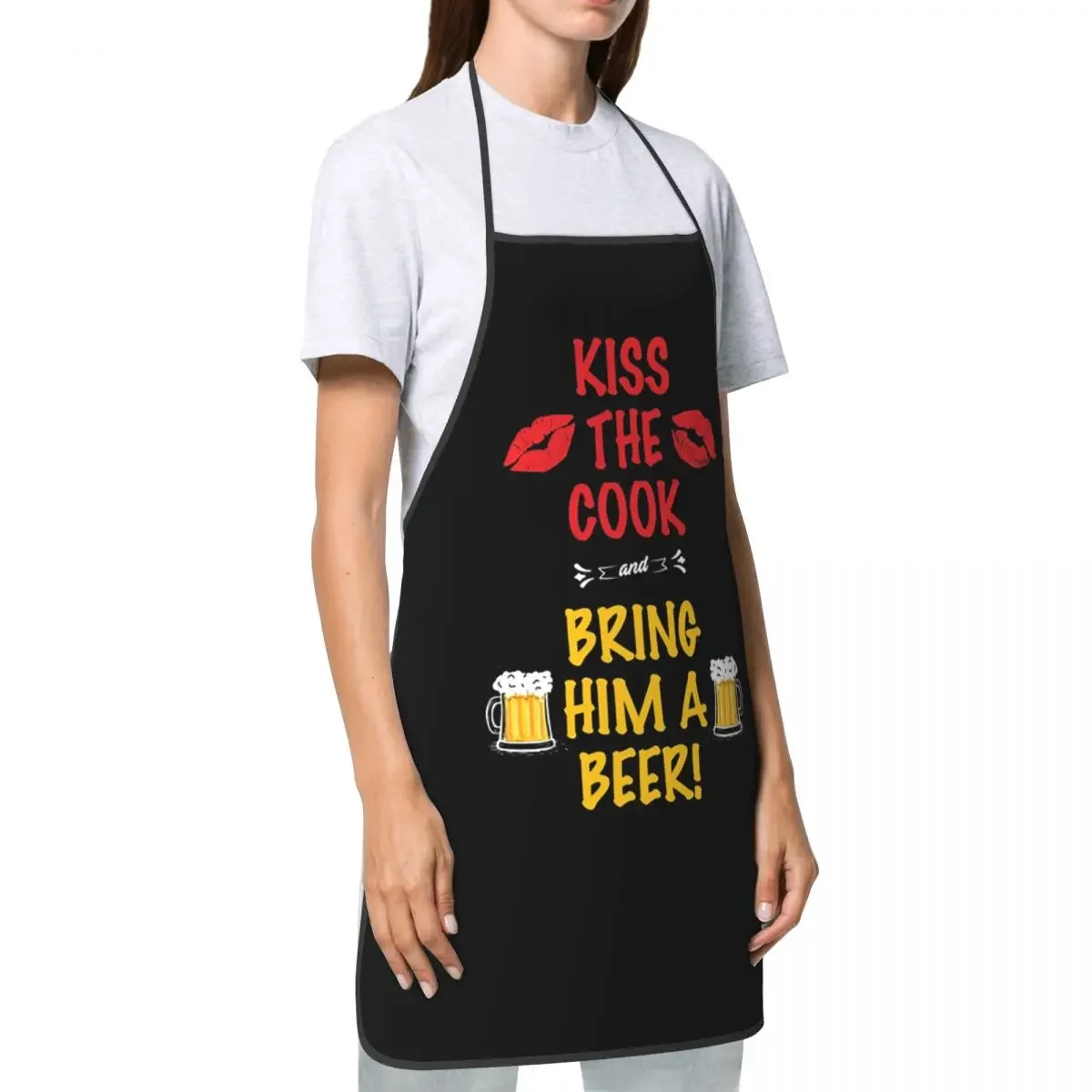 Funny Kiss The Cook And Bring Him A Beer Bib Aprons Women Men Unisex Kitchen Chef Tablier Cuisine for Cooking Baking Gardening