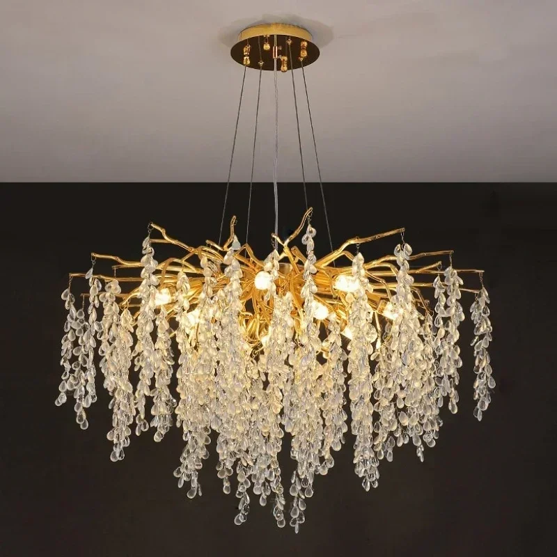 Crystal Chandelier Raindrop Modern Living Room Hanging Lamp Dining Table Villa Modern Decor Pendant Light Nordic Luxury Fixtures