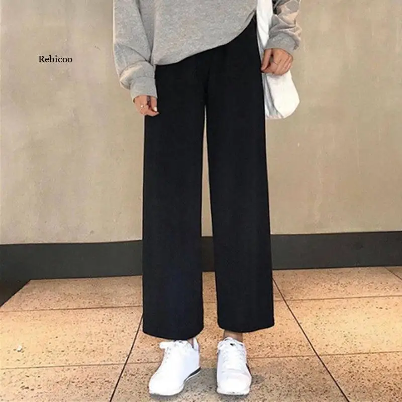 Wide Leg Pants Women Solid High Waist Trousers Pleated Loose Casual Elegant Womens Korean Style Chic School Daily Girls