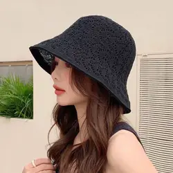 New Fashion Women Girls Bucket Hats Double-sided Fisherman Hats Panama Hat Breathable Foldable Cap Outdoor Sunscreen Bucket Hat