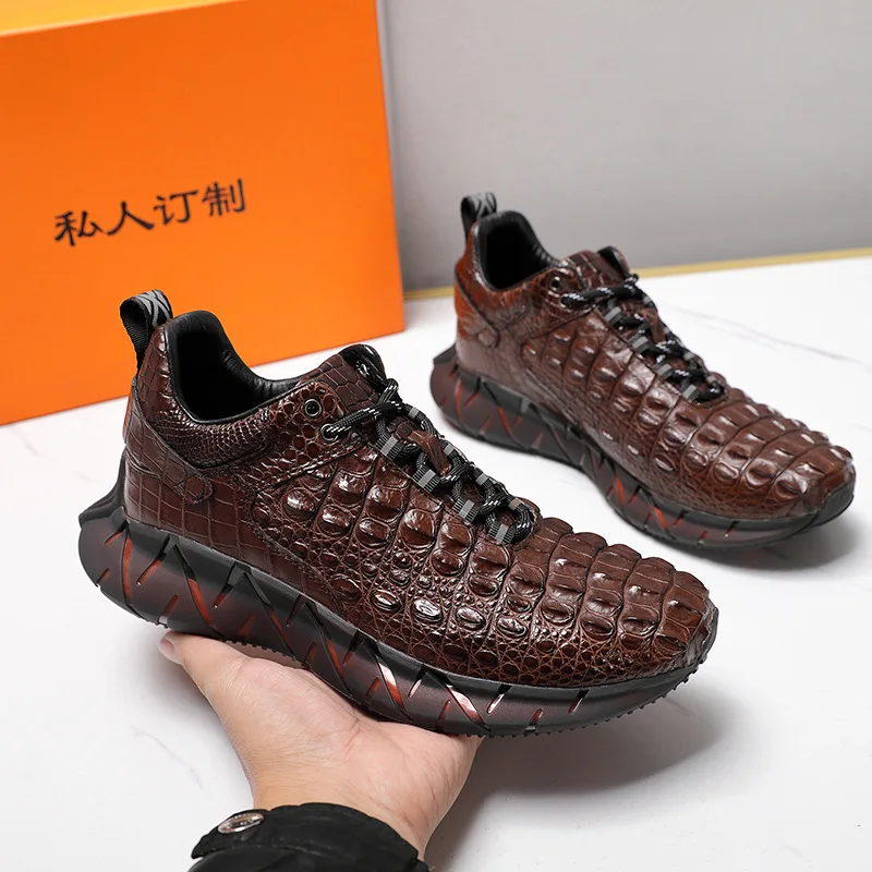 Men's Sneakers Crocodile Back Casual Genuine Leather Lining Men's Lace Up Sports Walking Shoes кроссовки мужские мужская обувь