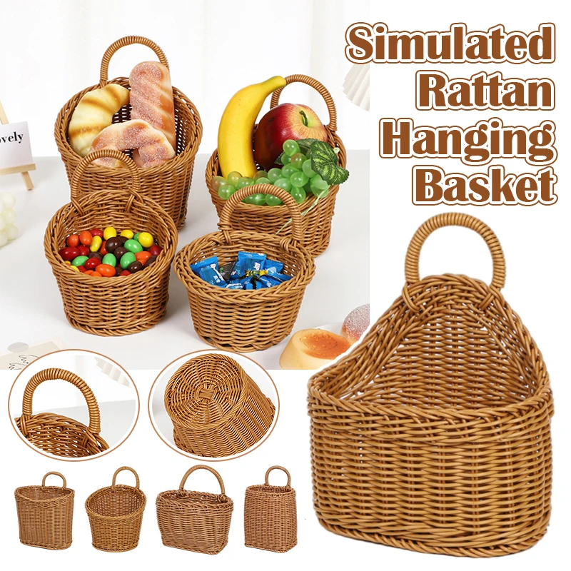 Simulated Rattan Hanging Basket  Wall Mounted Vegetable and Fruit Basket S Plastic Wall-mounted Hanging Basket  Home Decoration