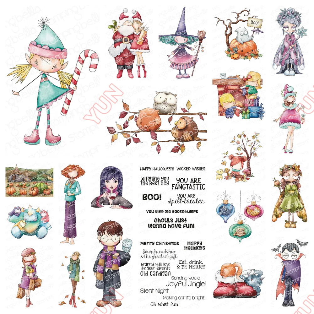 

2025 New Die Stamp Sentiment Merry Christmas Elf Rubber Stamp Boo Hallowmas Witch Stamps DIY Scrapbooking Greeting Card Handmade