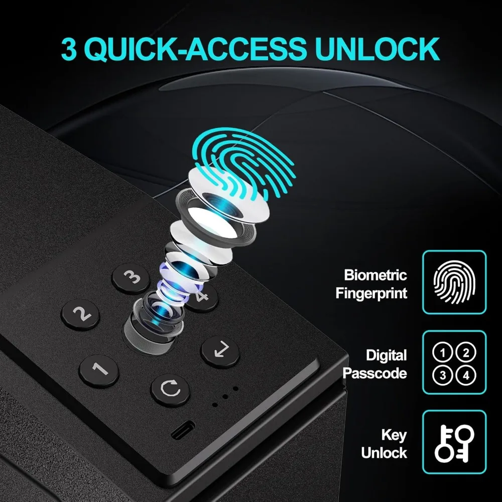 Gun Safe For Handgun, Biometric Slider Bedside Handgun Safe, Pistol Lock Case for Nightstand,Sliding Door Hand Gun Safe for Pist