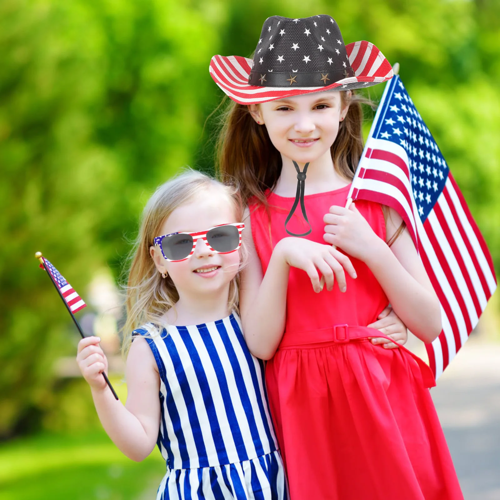 

1Set Cowboy Hat Glasses Scarf Set American Flag Wide Brim Summer Sun Blocking Party Props Independence Day Festival Usa Hat