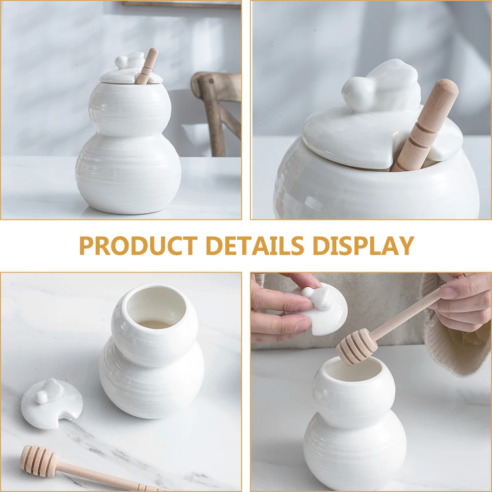 

Ceramic Pot Canister Jars Dippers Household Kitchen Tea Storage Dry Food Wooden Spoon Honey Container Practical