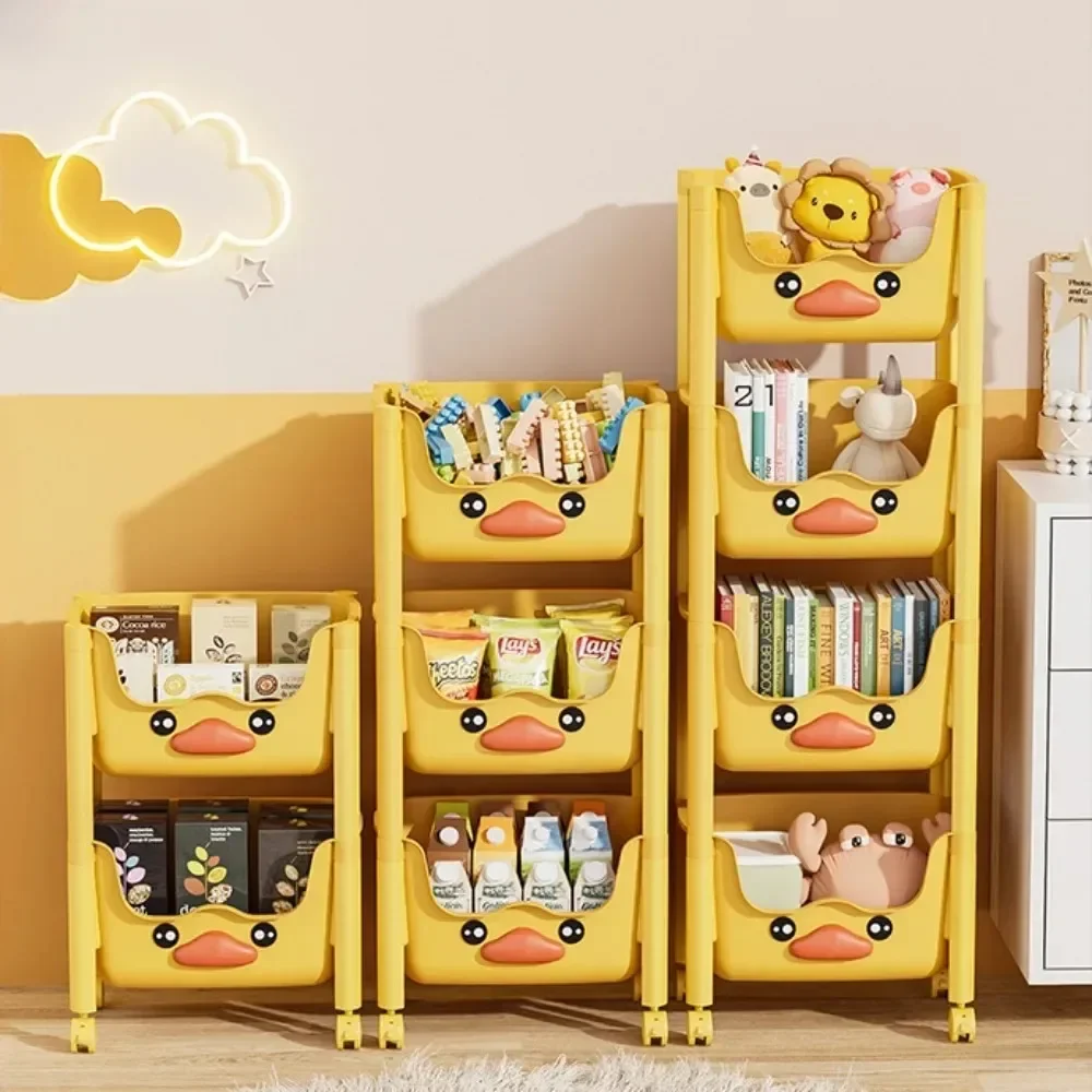 Toy Storage Trolley Movable Organizer Rack Portable Creative Cartoon Little Yellow Duck Snack Shel Sundries Toy Storage Rack