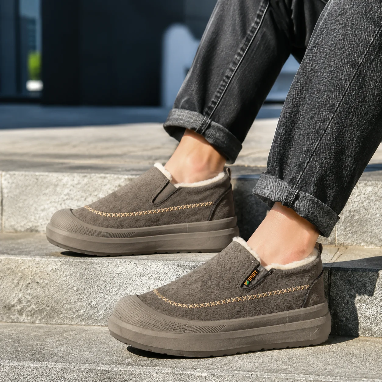 2026 Trend Women Platform Ankle Boots Slip‑On Faux Suede Upper Warm Fluffy Fleece Lined Winter Casual Ladies Outdoor Daily Shoes