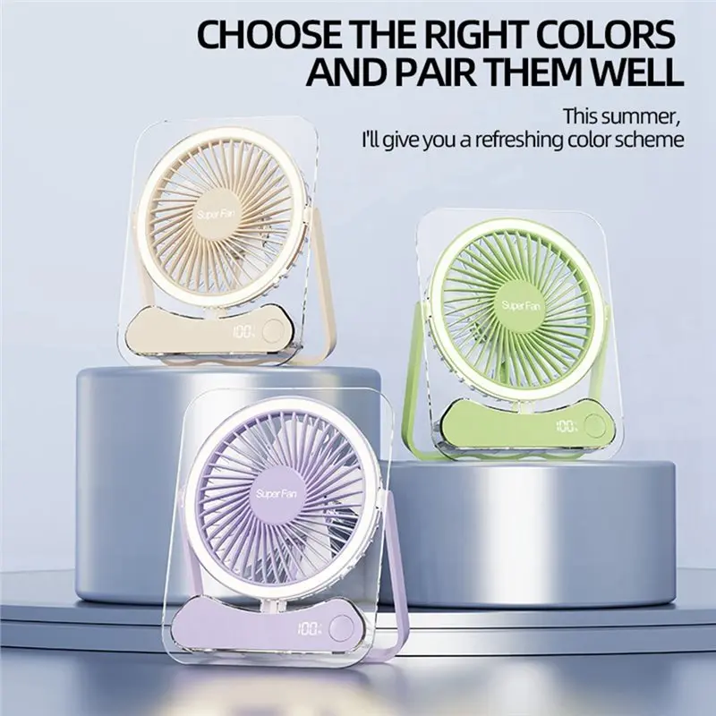 Ultra-Thin Desktop Fan Digital Display USB Charging Strong Wind Silent Card Style Fan Dormitory Small Fan
