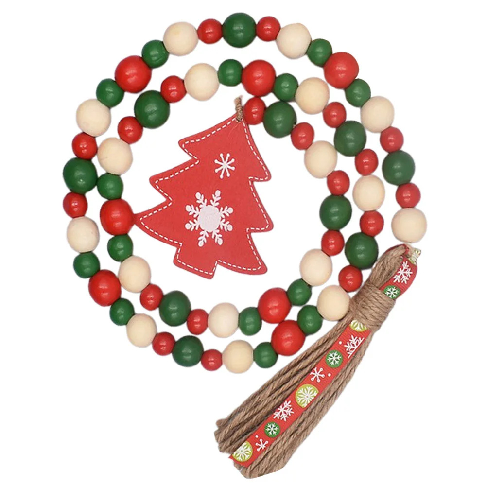 

Wooden Bead Christmas Tree Pendant Tassel Hanging Decor Xmas Beaded Garland Rustic Party Decoration Home Ornament