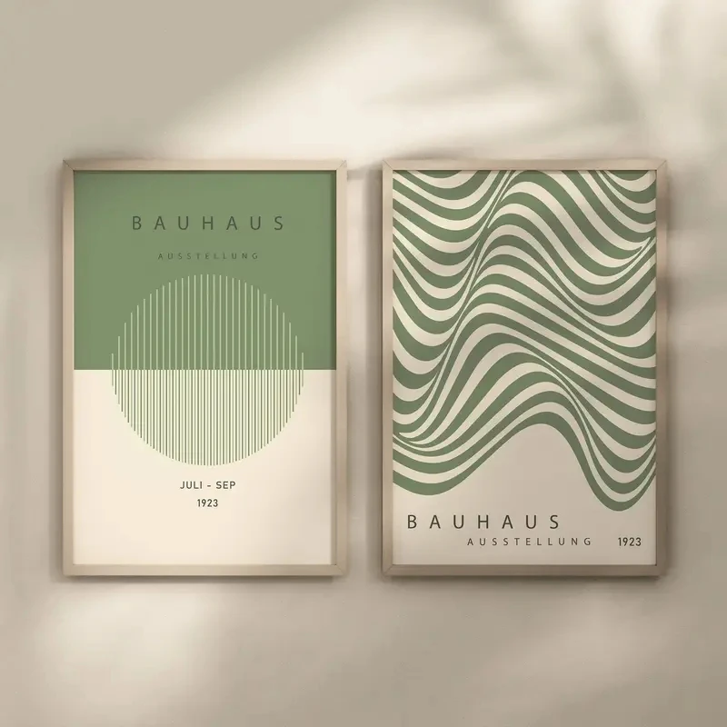 

2pcs/Set Green Bauhaus Exhibition Poster Gallery Wall Art Modern Decorative Painting Living Room Bedroom Dining Room Decorative