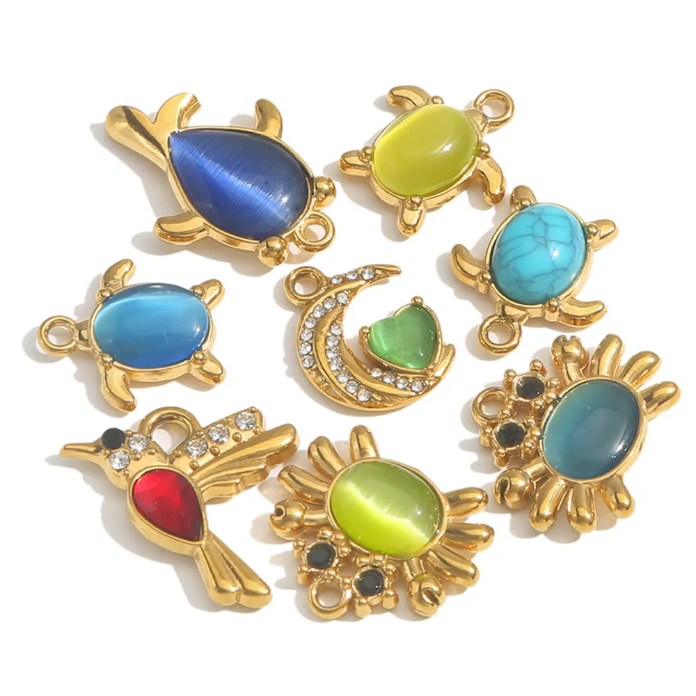 

3 шт., нержавеющая сталь, краб, сердце, птица, инкрустированный камень, позолоченные подвески для DIY, ожерелье, браслет, серьги, изготовление ювелирных изделий, оптовая продажа