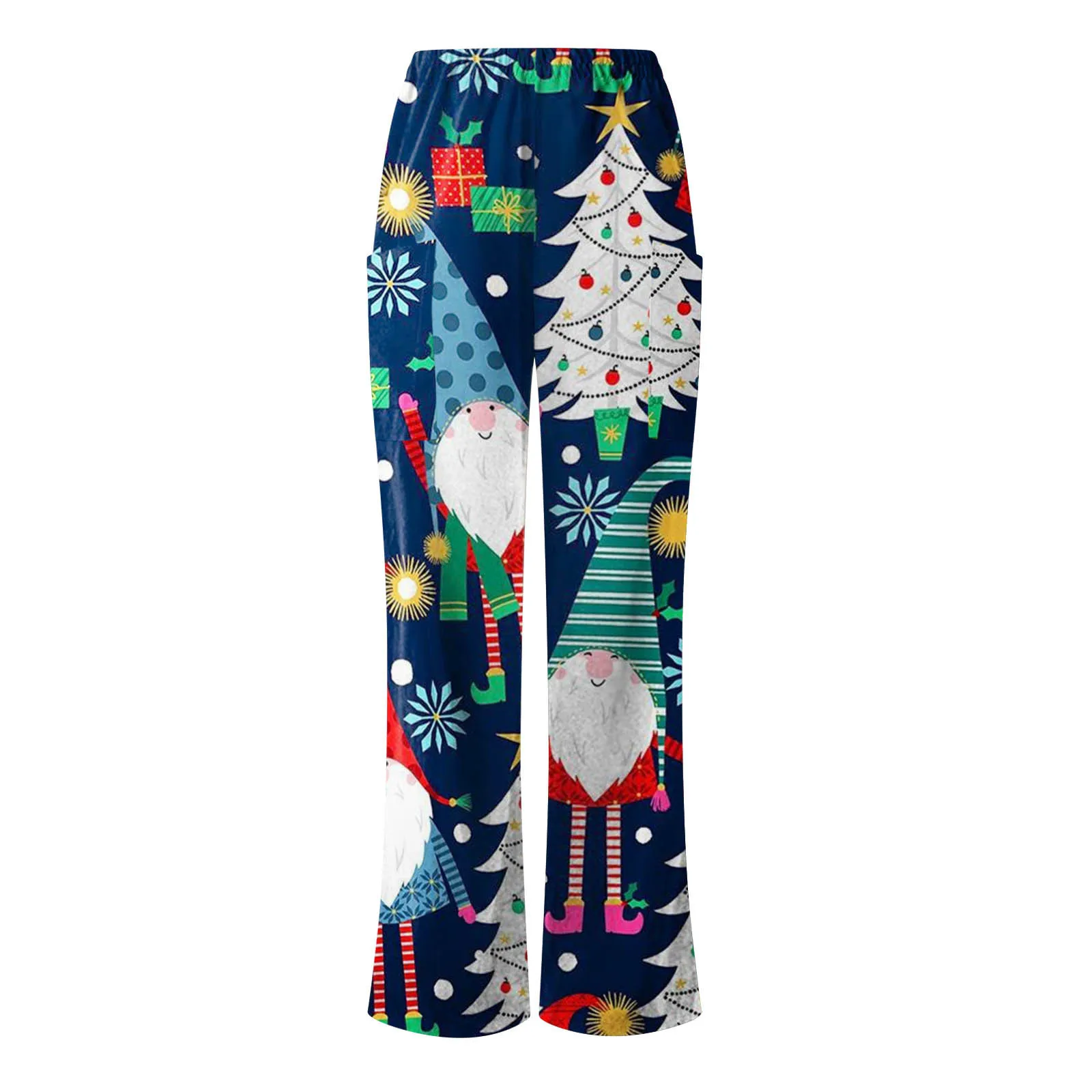 Natal feminino calças de perna larga alta wiast ginásio leggings senhoras natal dos desenhos animados calças cintura elástica bolso sólido pantalones