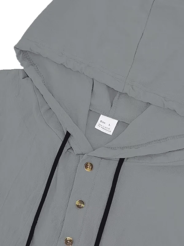 Herren Baumwoll-Leinen Kapuzen-Henley-Shirt Pullover Atmungsaktiv Bequem Neuer Stil Vielseitige Freizeitkleidung – Detail 17