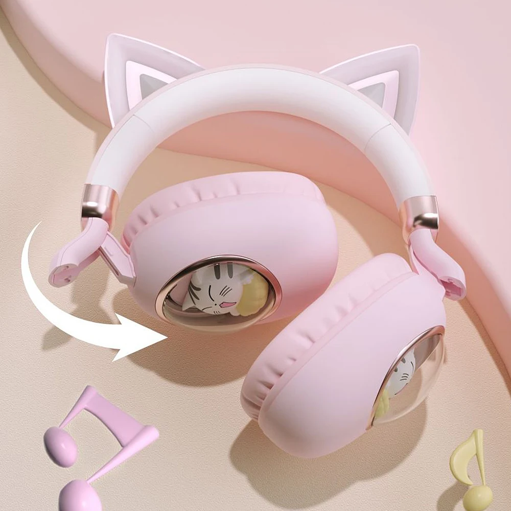 Cute Cat Ears Headphone RGB Light Bluetooth 5.3 Wireless Headset Foldable HIFI Stereo Music Earphone Children Gifts