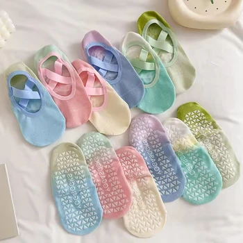 1 par de calcetines antideslizantes de silicona degradados para Yoga para mujer, Pilates, Fitness, agarre, fuerza, calcetines deportivos de baile interior